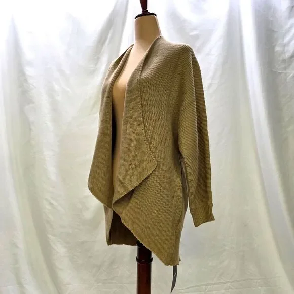 COZY CHIC Tan Knit Waterfall Cardigan | Oversized Drape Front | Small - Picture 2 of 8